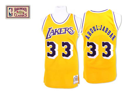Mens Mitchell and Ness Los Angeles Lakers 33 Kareem Abdul-Jabbar Authentic Gold Throwback NBA Jersey